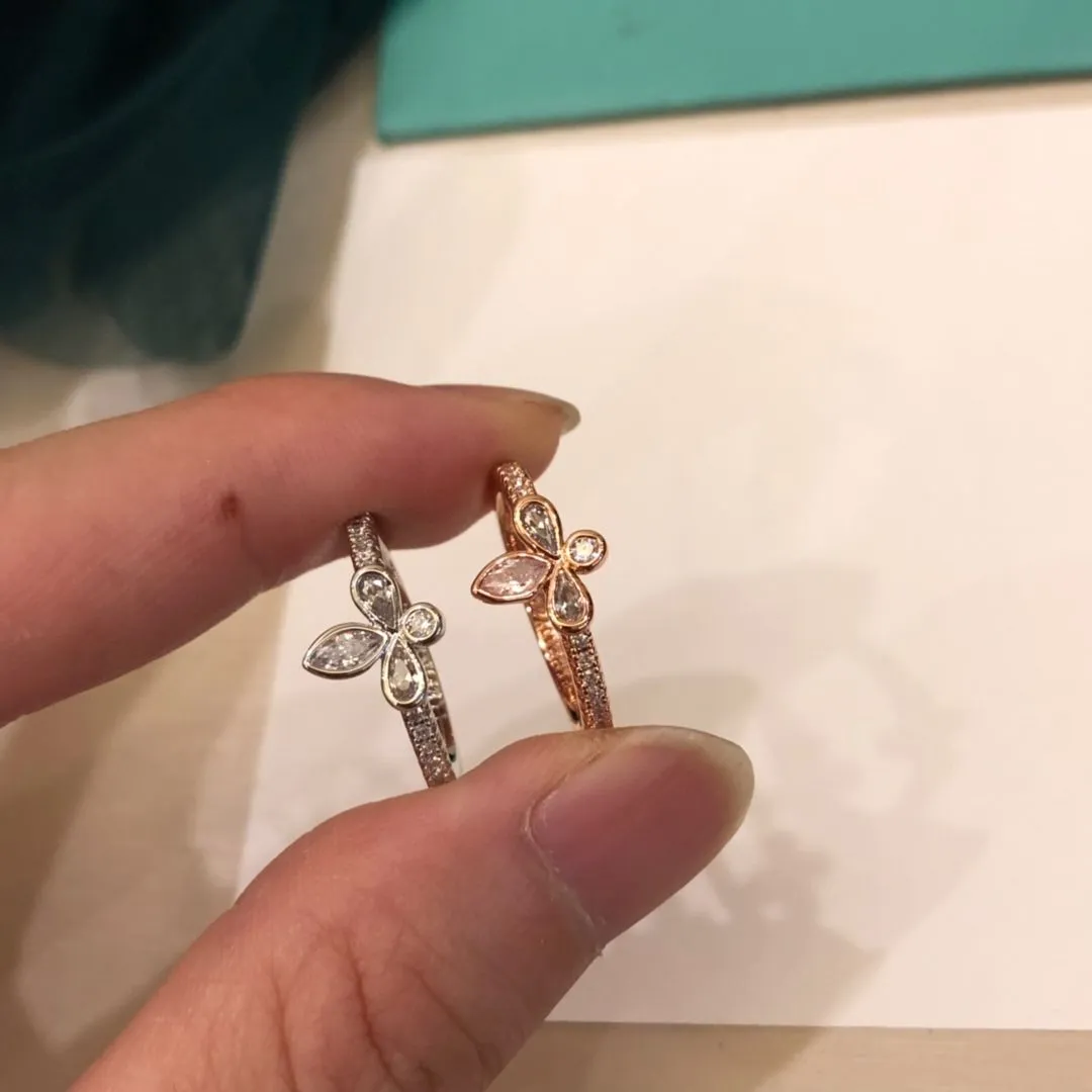 Classic Tiffany Fleur de Lis Petaloid Charm Women Diamonds Ring Silver/Yellow Gold/ Rose Gold