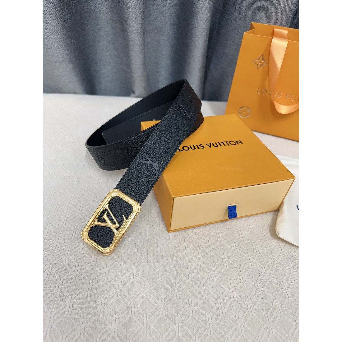 Lv Calfskin Pure Steel Logo Men's Belt 40MM