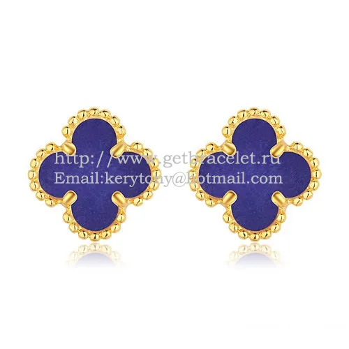 Van Cleef & Arpels Sweet Alhambra Earrings Yellow Gold With Lapis Stone Mother Of Pearl