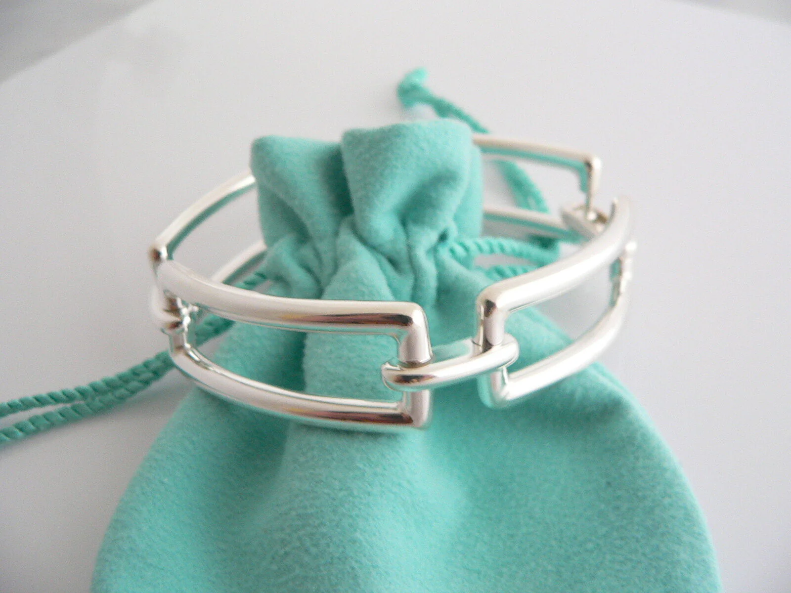 Tiffany & Co Silver Rectangle Link Bracelet Bangle Chain Gift Pouch Love Classic