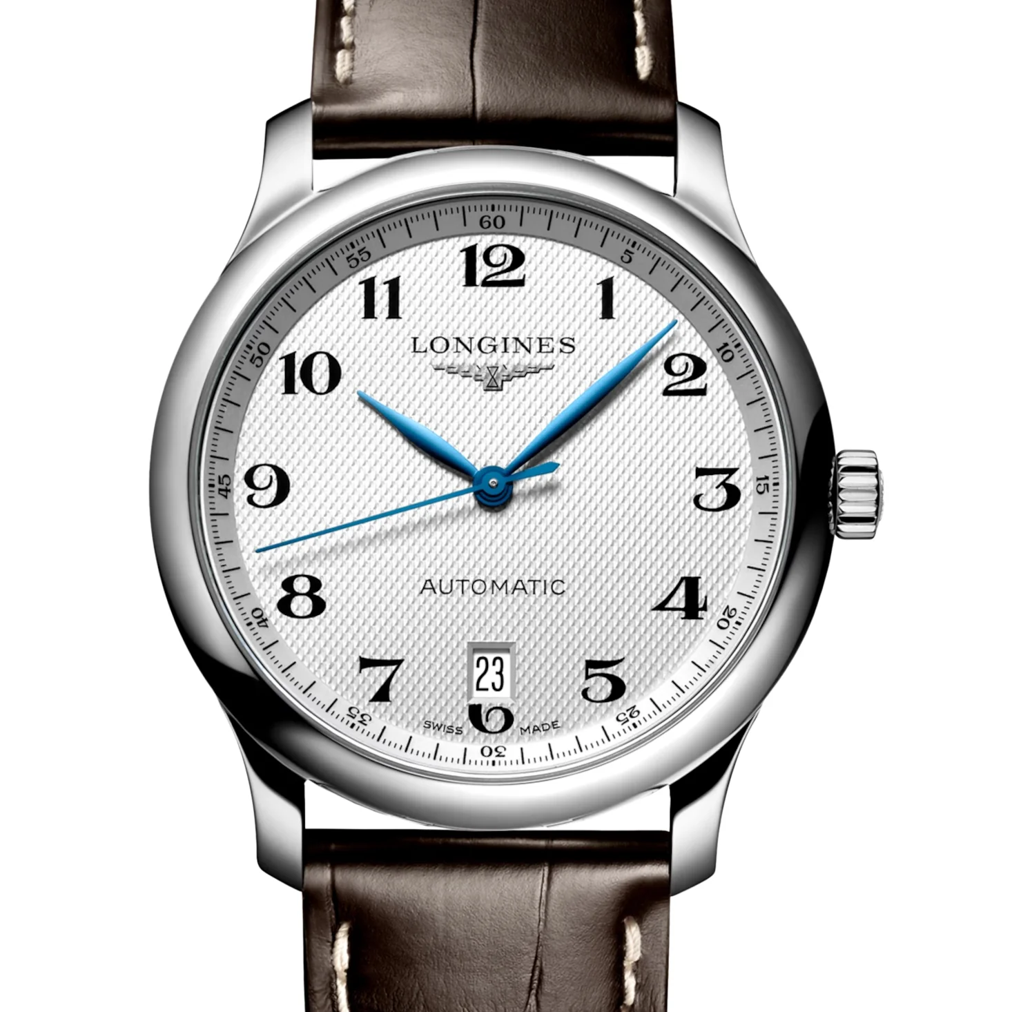 Master 38MM Automatic Silver Date Window Brown Alligator Watch L26284783