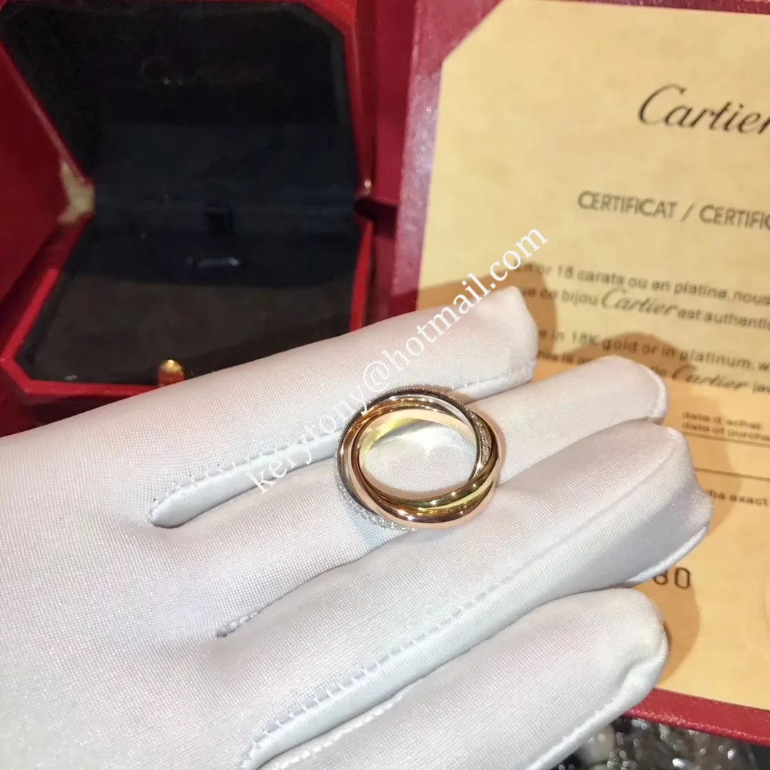 High End Trinity De Cartier Ring White Gold/ Yellow Gold/Pink Gold with Diamonds B4038900 Replica