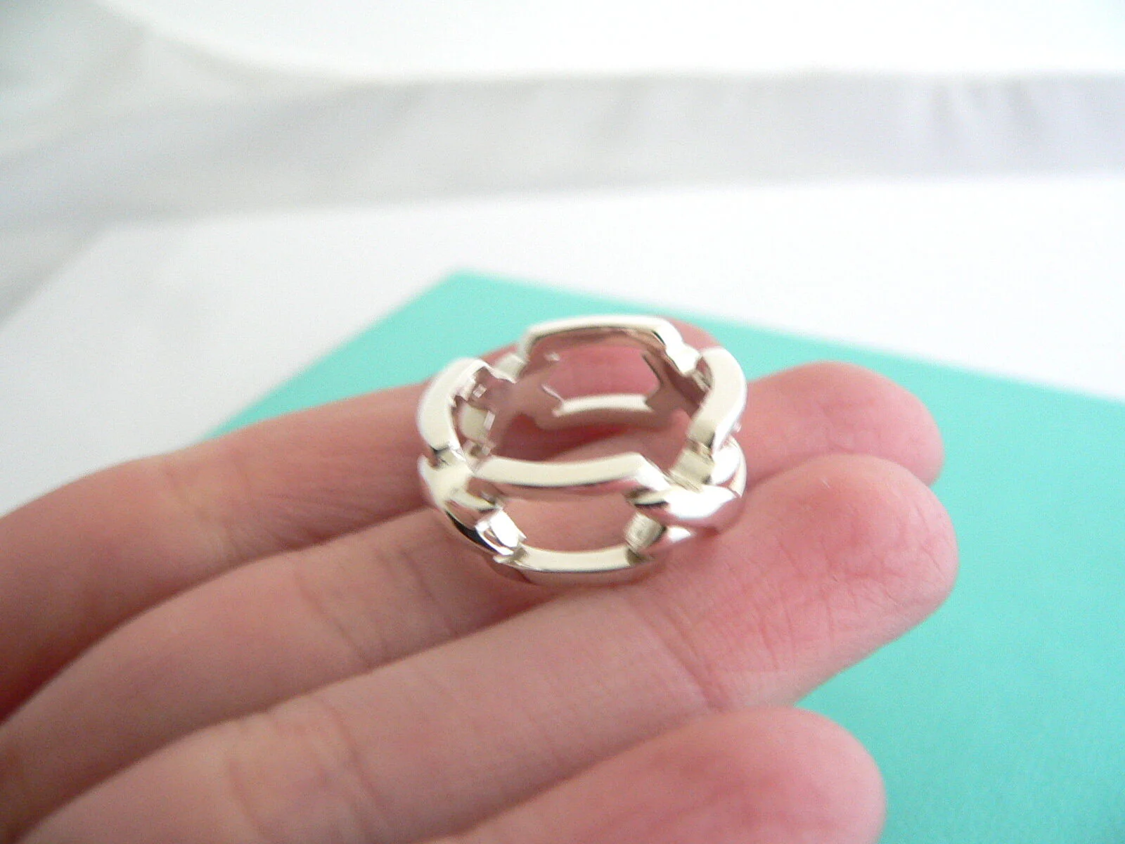 Tiffany & Co Silver Signature X Ring Link Band Sz 5 Mint Gift Love Statement Art