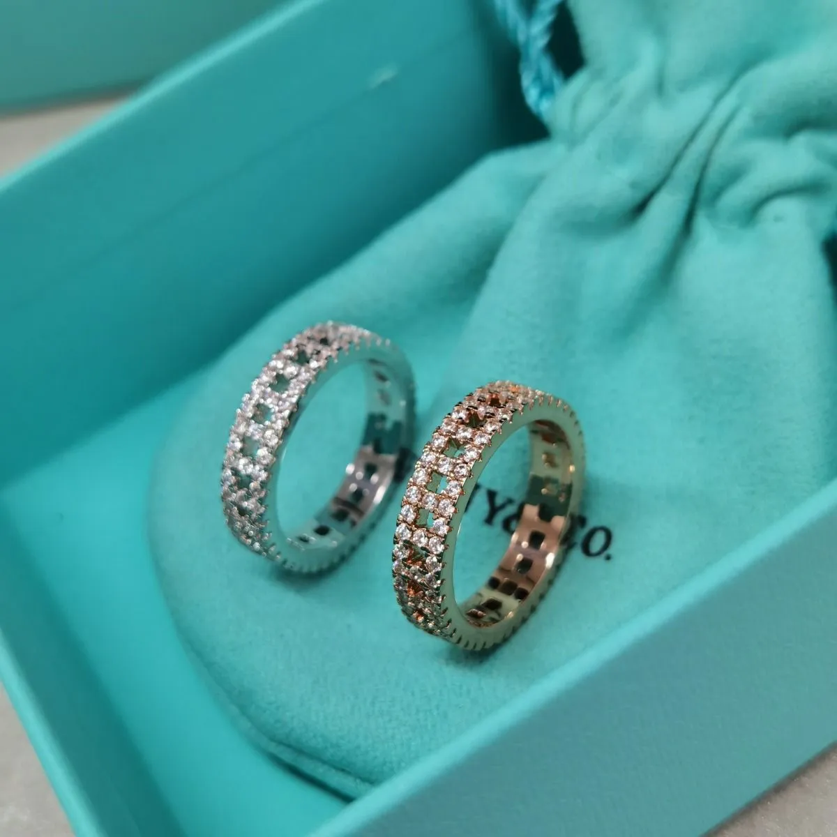 Nice Price Tiffany Female Tiffany T Paved Diamonds 5.5MM True Wide Ring White Gold/ Yellow Gold