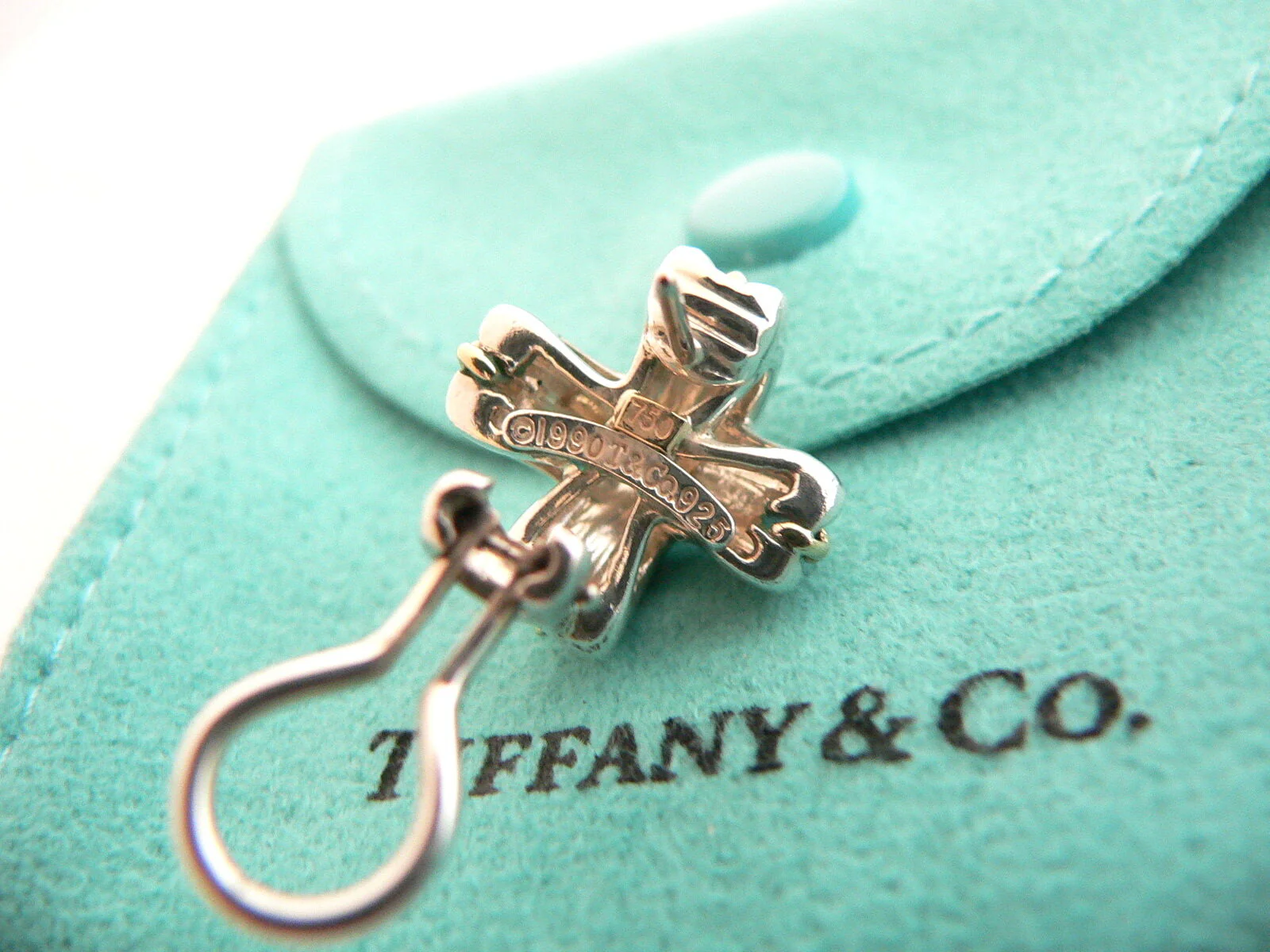 Tiffany & Co Silver 18K Gold Signature X Earrings Pierced Studs Gift Pouch Love