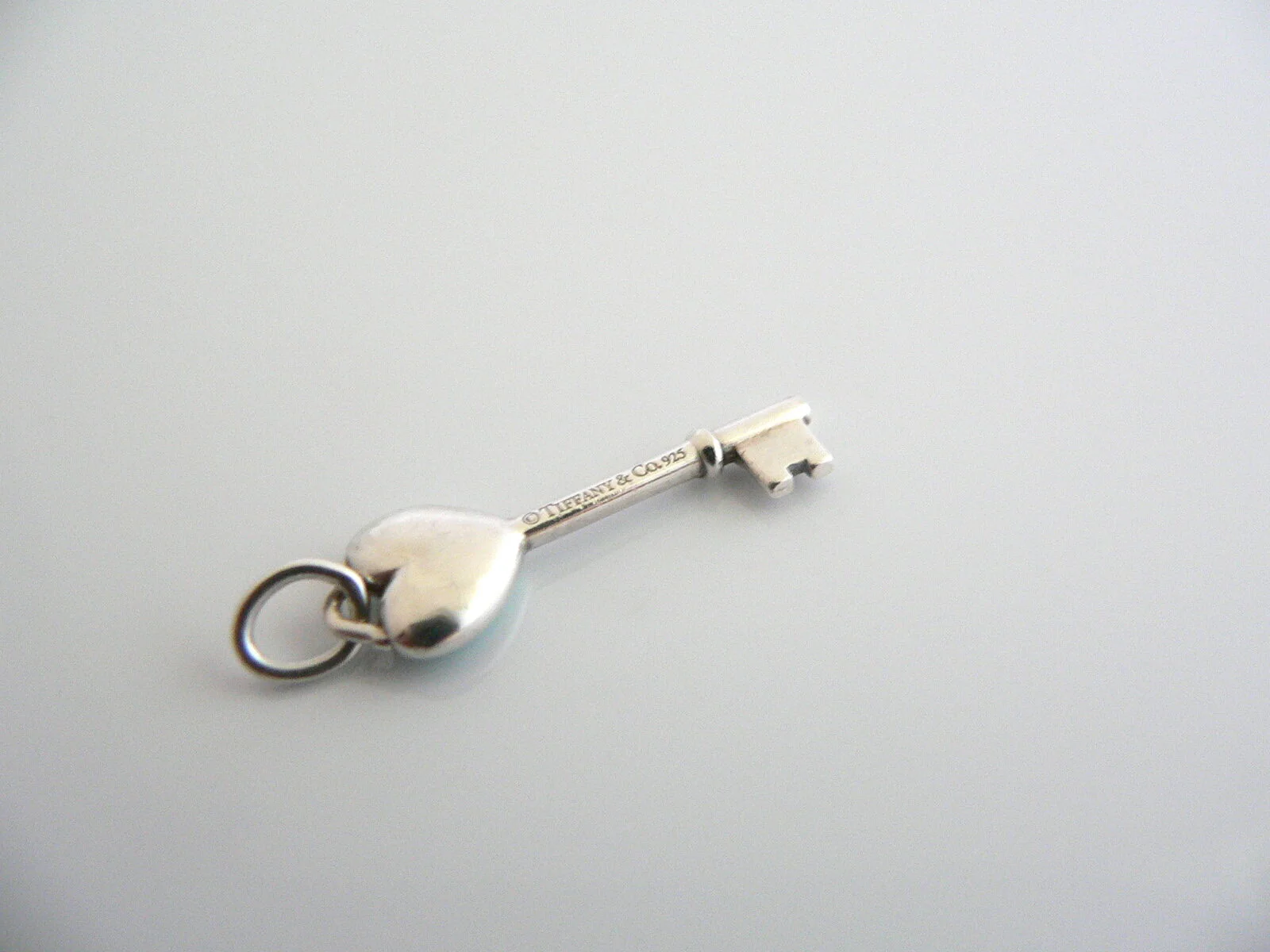 Tiffany & Co Silver Blue Enamel Heart Key Pendant Charm 4 Necklace Bracelet Gift