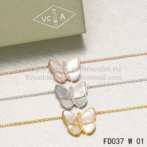 Van Cleef & Arpels Flying Butterfly Pendant Necklace White Gold With White Mother Of Pearl Diamonds