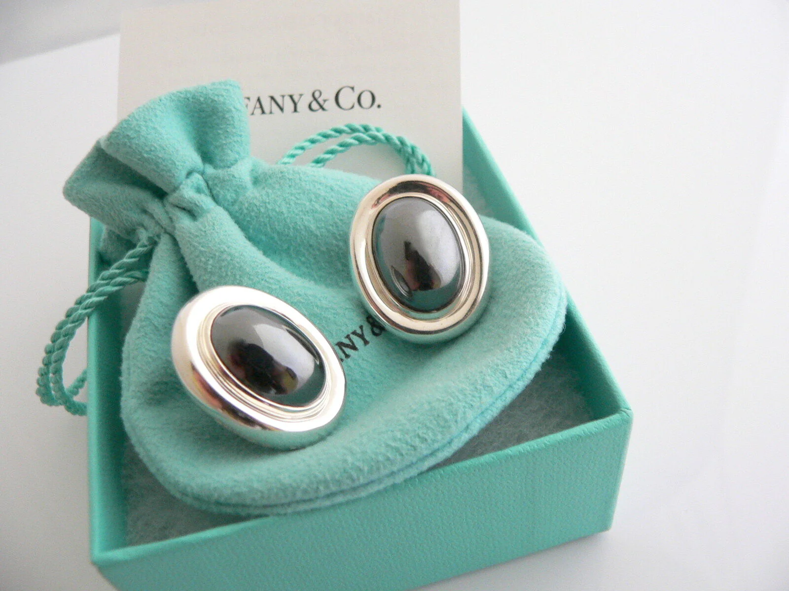 Tiffany & Co Hematite Earrings Gemstone Pierced Gift Pouch Love Picasso T and Co