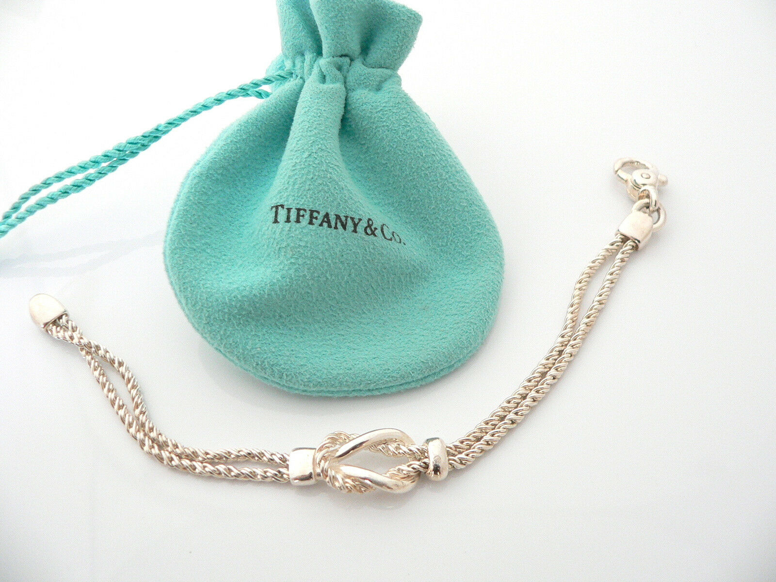 Tiffany & Co Silver Rope Love Knot Bracelet Bangle Rare 7.75 Inch Longer Gift