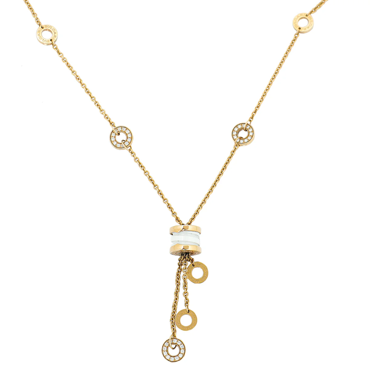 Bvlgari 18K Rose Gold Diamond White Ceramic B.Zero1 Station Necklace