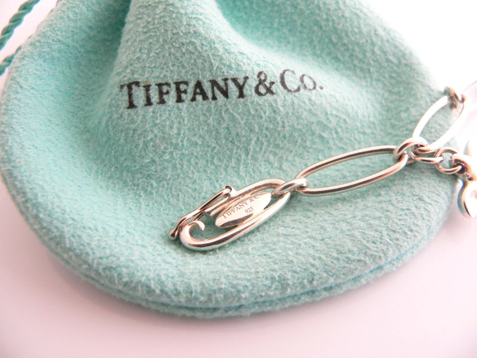 Tiffany & Co Silver Peretti Dove Heart Bean Star Charm Bracelet Gift Pouch Love