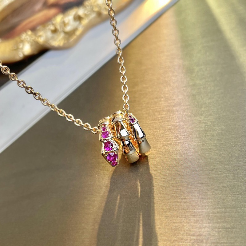 Bvlgari Triple Loop Snake Bone Necklace with Diamonds at Head and Tail