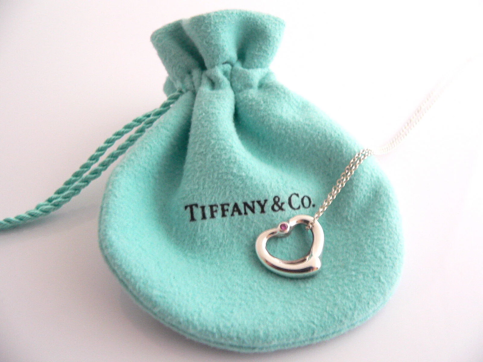 Tiffany & Co Peretti Pink Sapphire Open Heart Necklace Pendant 18.5 In Longer