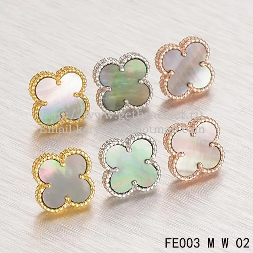 Van Cleef & Arpels Sweet Alhambra Earrings White Gold With Gray Mother Of Pearl