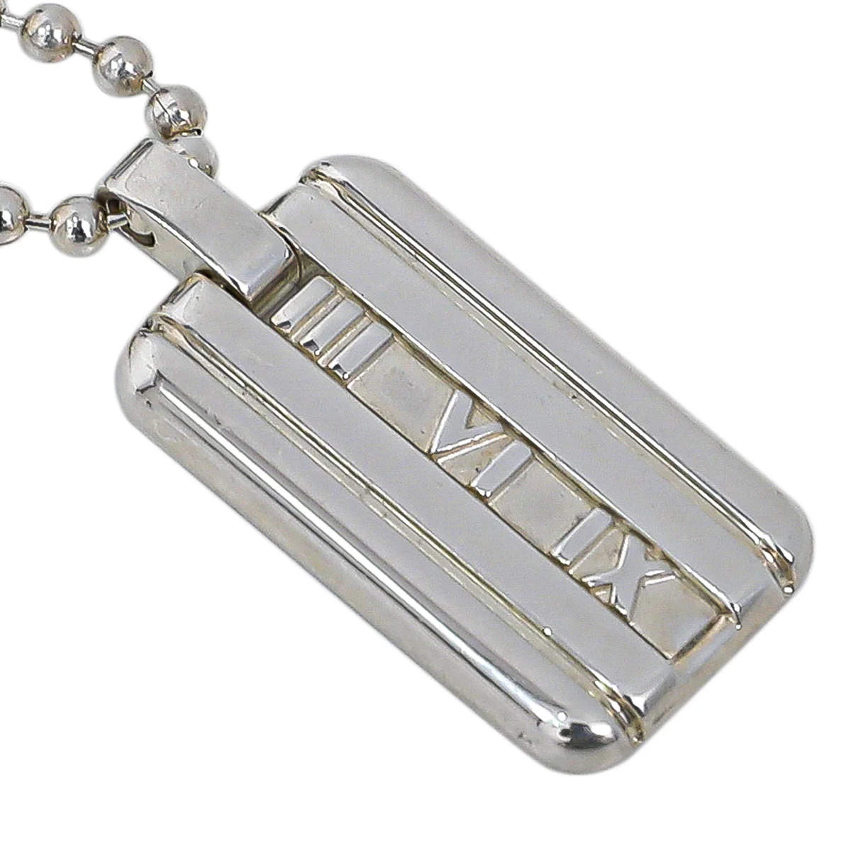 Tiffany & Co Silver Retired Atlas Tag Pendant Necklace