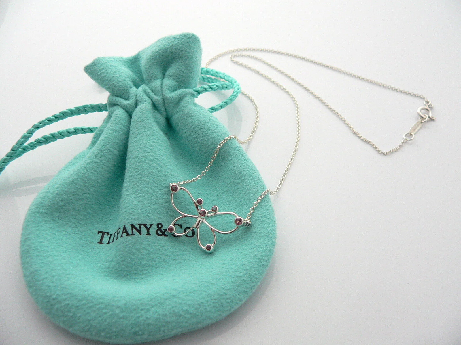 Tiffany & Co Butterfly Necklace Pink Sapphire Pendant Charm Nature Lover Gift