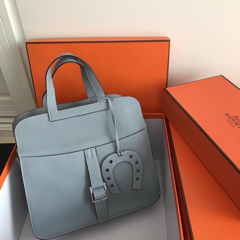 Hermes Halzan 31cm Light Blue Swift Calfskin Bag