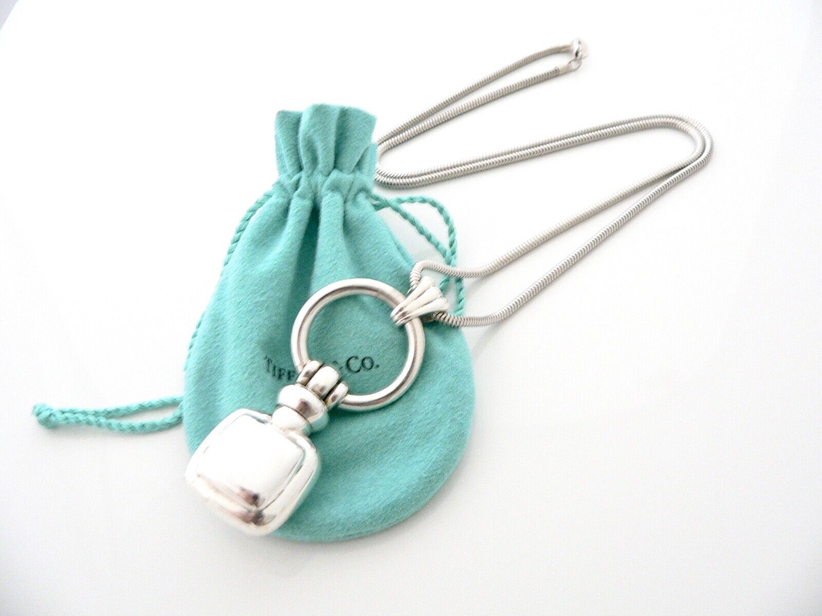 Tiffany & Co Perfume Bottle Necklace Pendant Charm 24 Inch Chain Silver Gift Art
