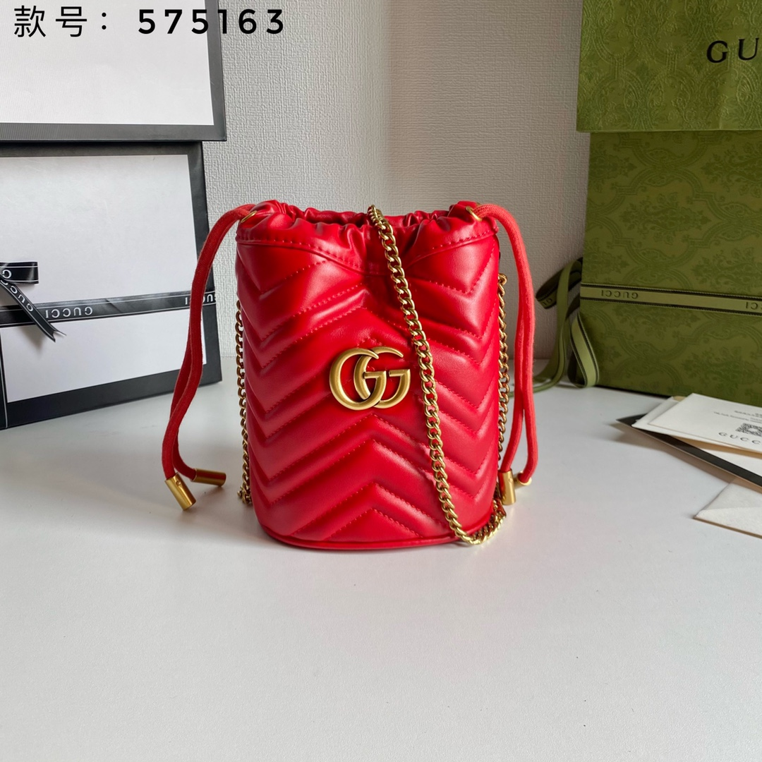 Gucci Marmont Drawstring Leather Bucket Bag Totes Bag(Replica)