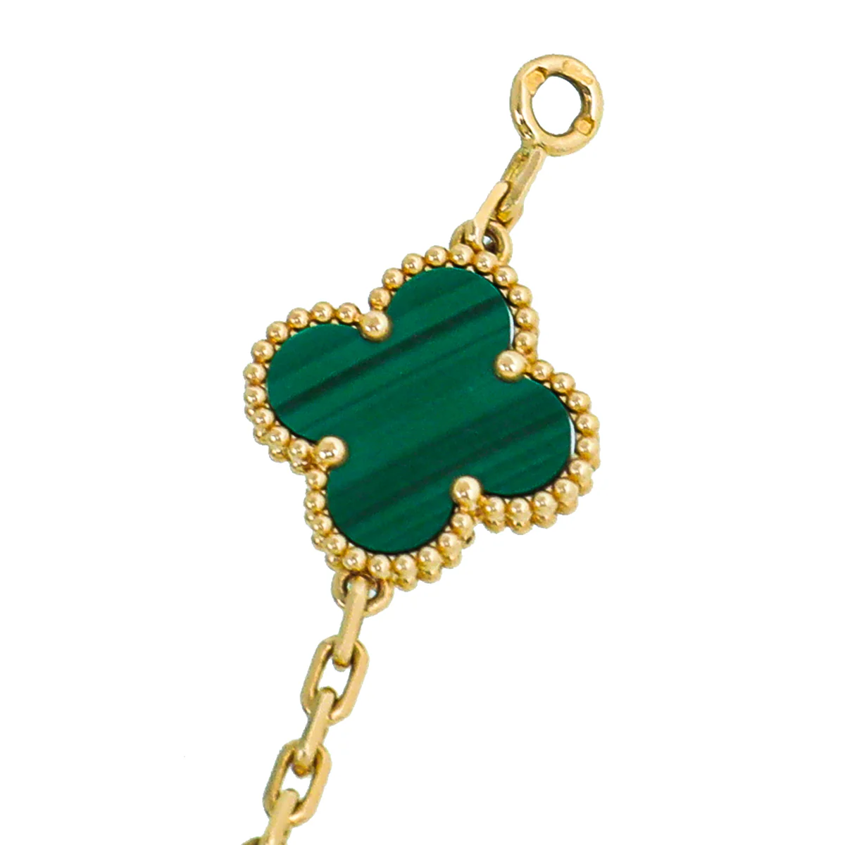 Van Cleef & Arpels 18K Yellow Gold Malachite 5 Motifs Vintage Alhambra Bracelet