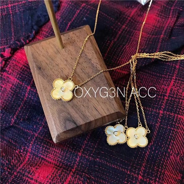 Van Cleef & Arpels Gold Mother-of-Pearl, Four-Leaf Clover Necklace