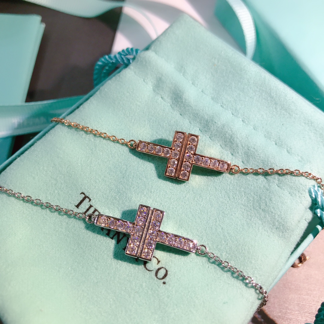 Tiffany T Bracelet with Diamonds, Rose Gold & White Gold