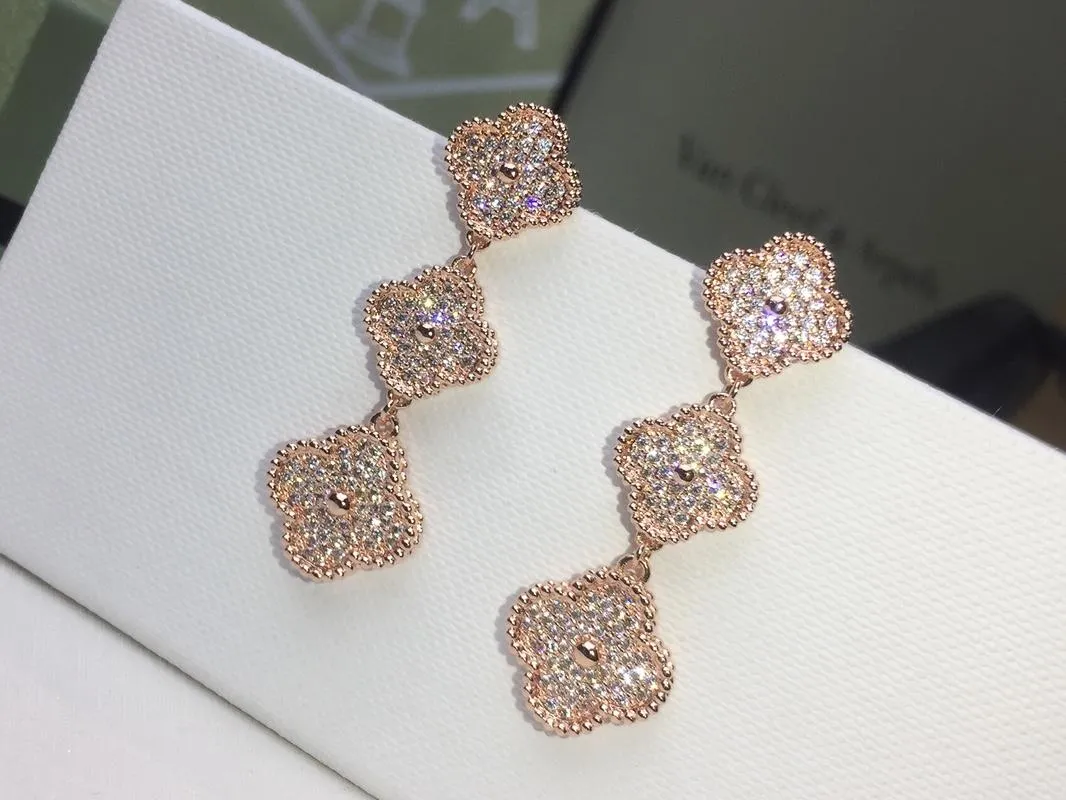 Van Cleef & Arpels Magic Alhambra Earrings 3 Motifs With Pave Diamond