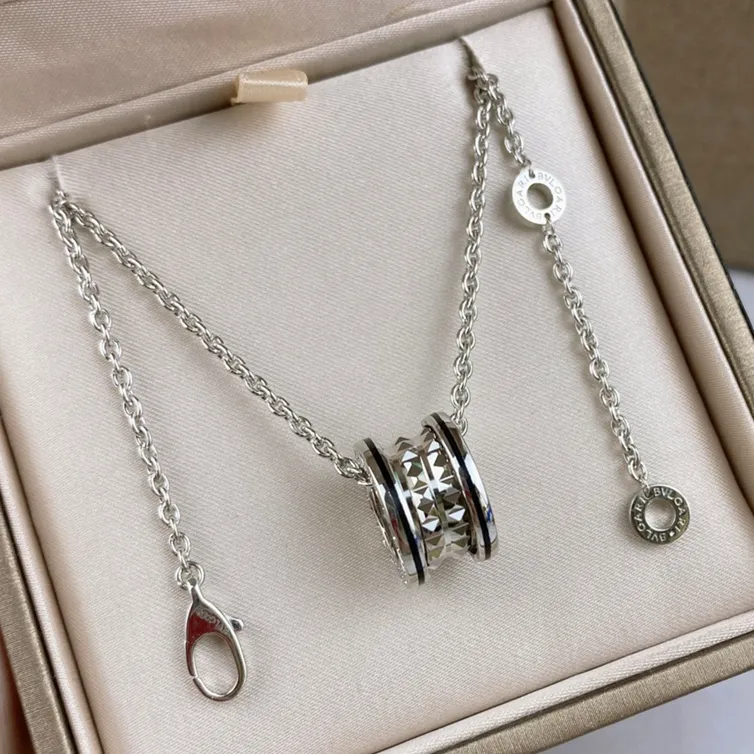 B.zero1 Rock Necklace with 18kt Rose Gold Pendant with Studded Spiral Black Ceramic Inserts on the Edges