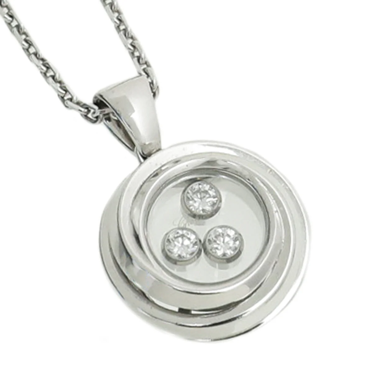 Chopard 18K White Gold Happy 3 Diamond Emotion Necklace