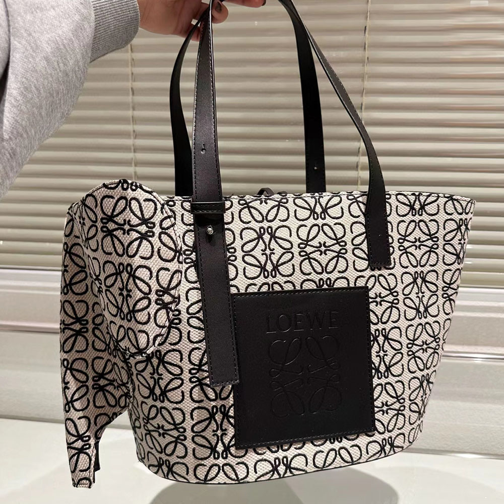 Loewe Basket Anagram Jacquard Fabric Patchwork Cowhide Tote Bag Shoulder Bag(Replica)