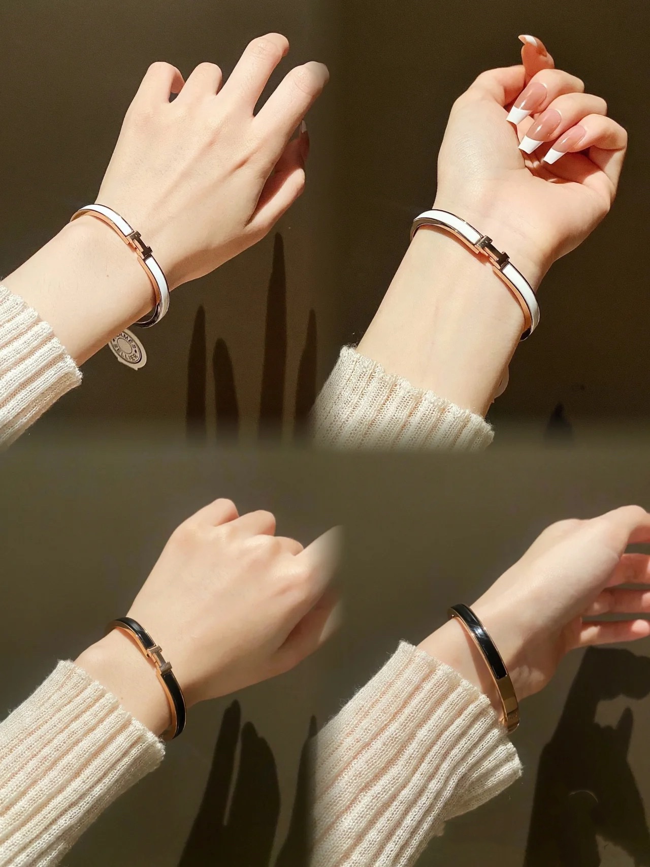 Enamel Hermes Clic H bracelet, Narrow version, Black & White