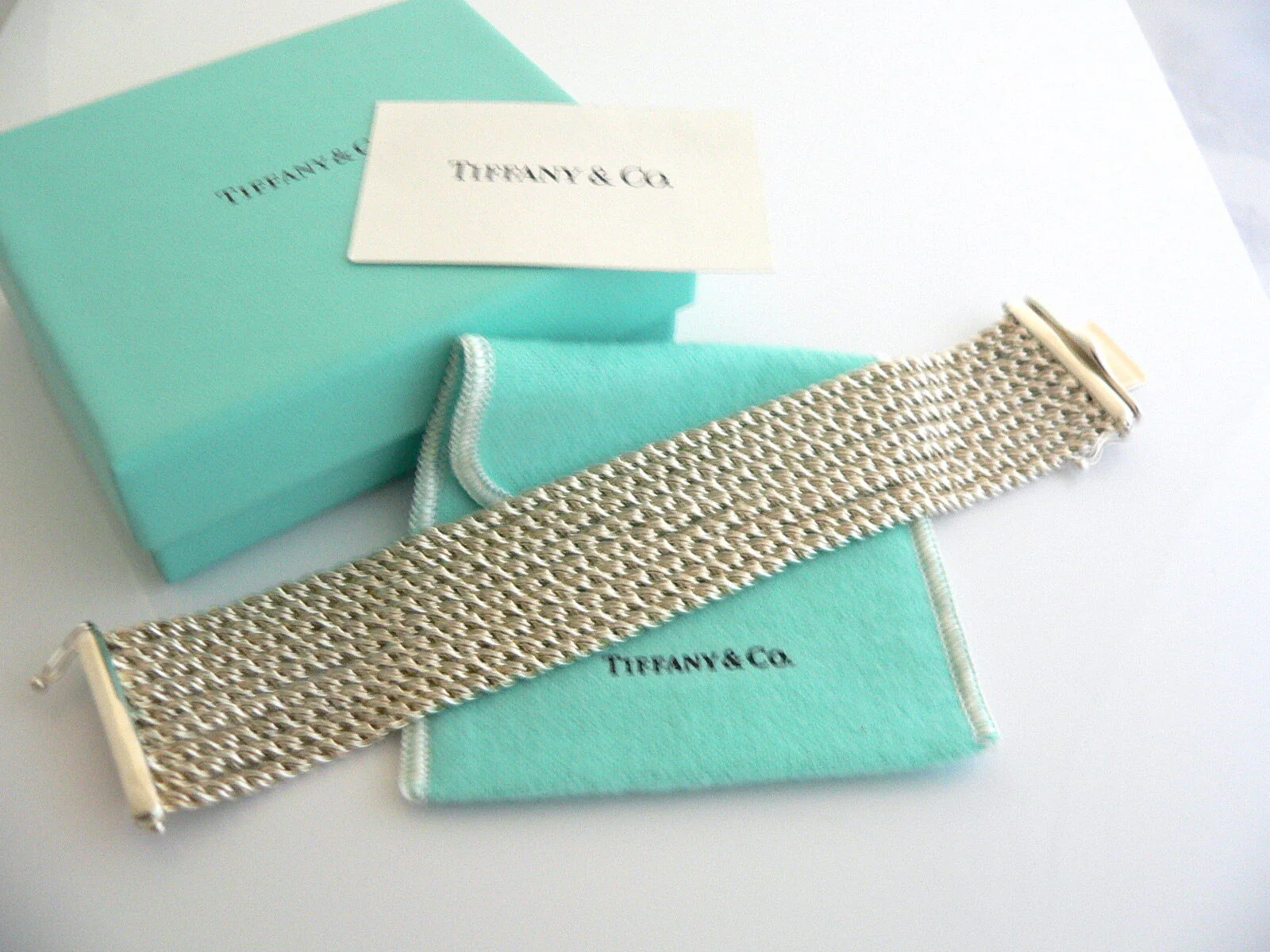 Tiffany & Co Silver 9 Nine Cable Rope Link Bracelet Bangle Gift Love Pouch