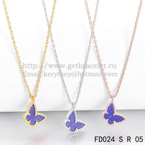 Van Cleef Arpels Lucky Alhambra Butterfly Necklace Pink Gold With Lapis Stone Mother Of Pearl