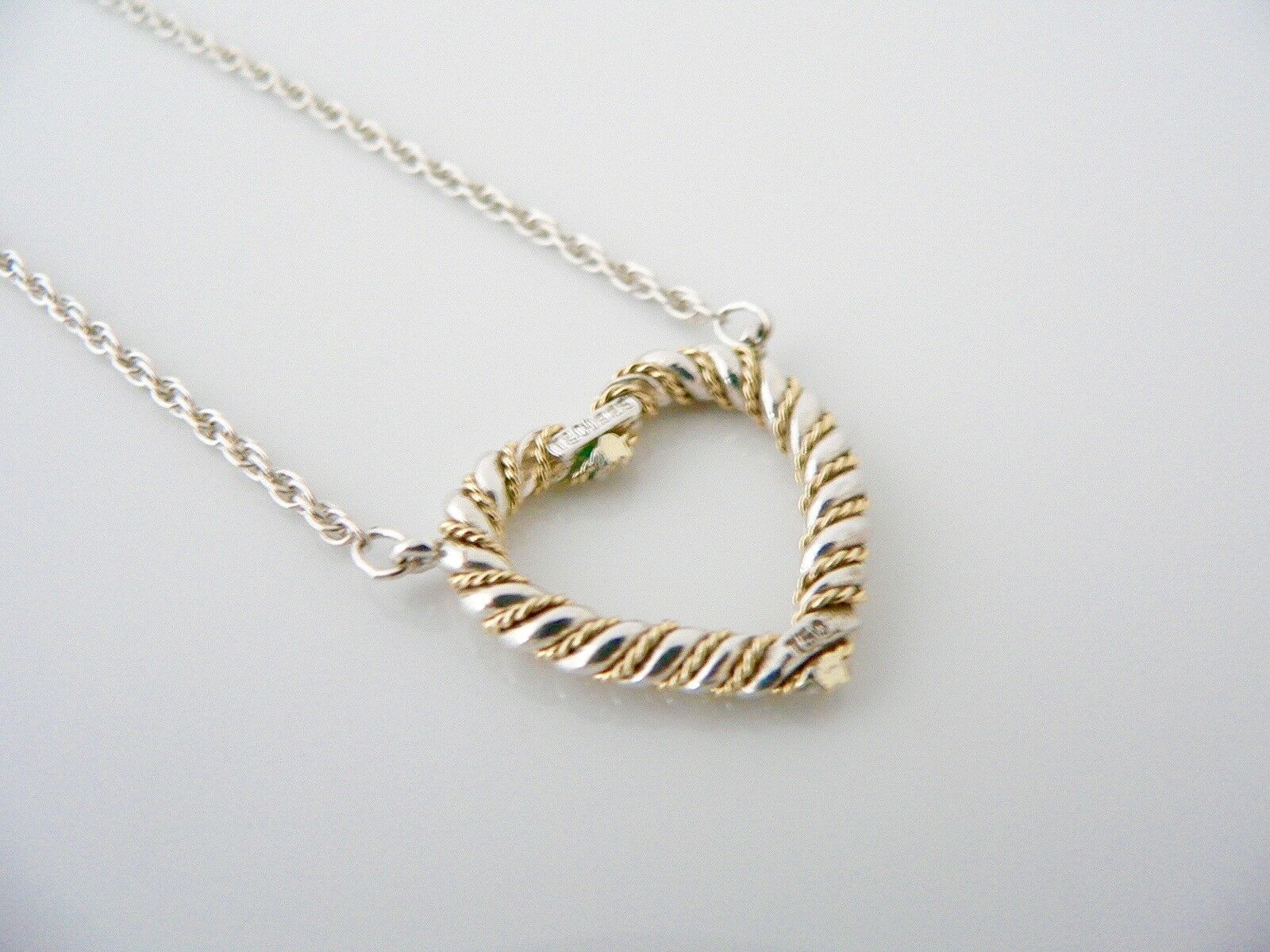 Tiffany & Co  Heart Necklace Silver 18K Gold Rope Pendant Charm 19 In Gift Love