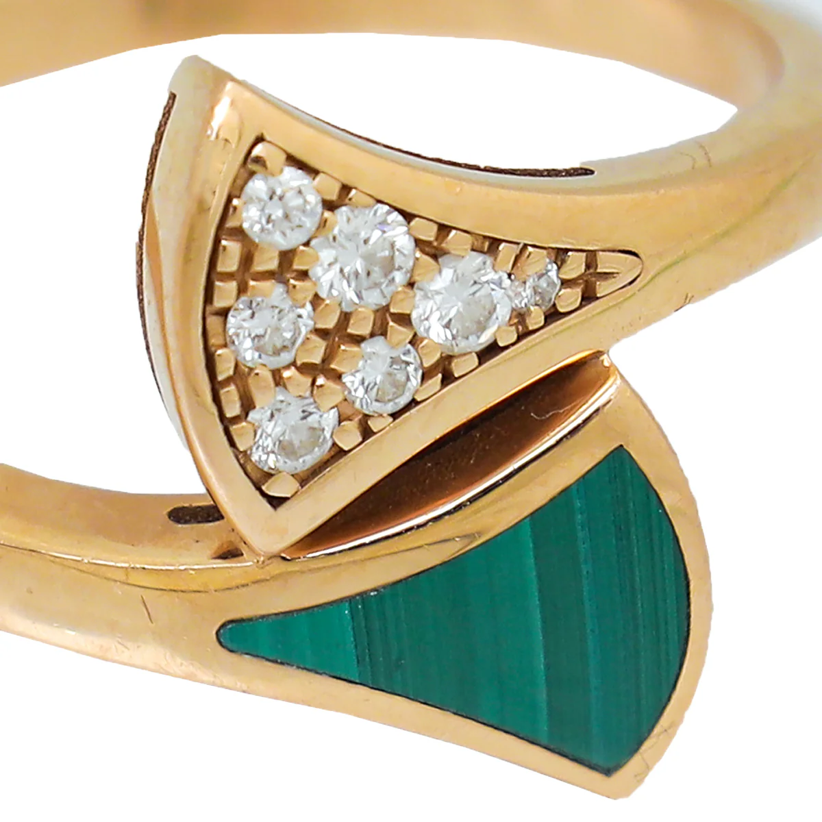 Bvlgari 18K Rose Gold Diamond Malachite Diva's Dream Ring 53
