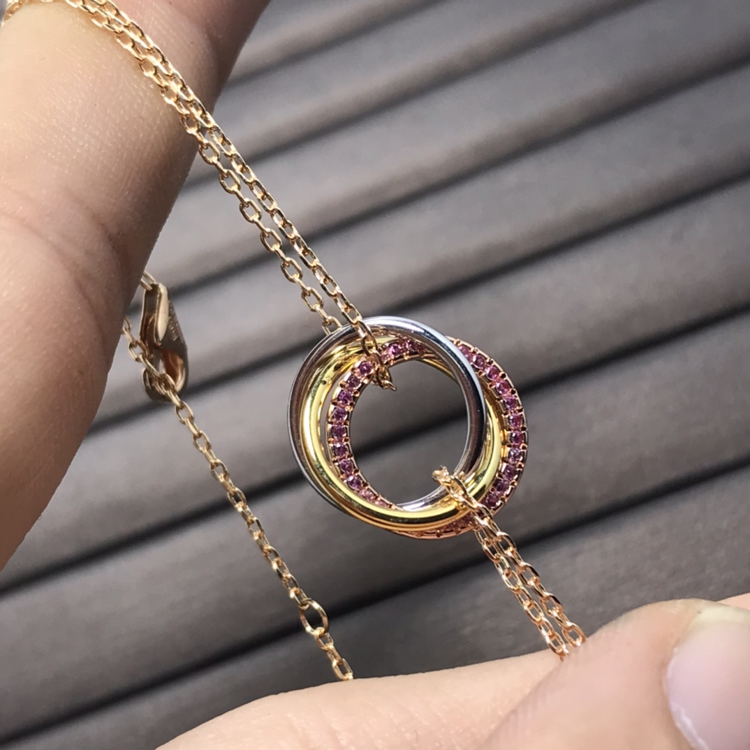 Cartier Triple Ring Tricolor Bracelet with Diamonds