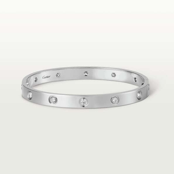 Cartier Love Bracelet Dupe, White Gold, Ten Diamonds