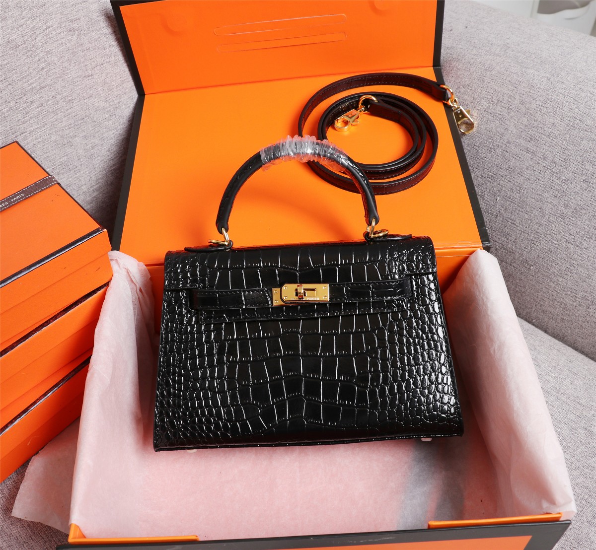 Hermes Kelly Gold Buckle Bag-Crocodile Handbag Shoulder Bag(Replica)