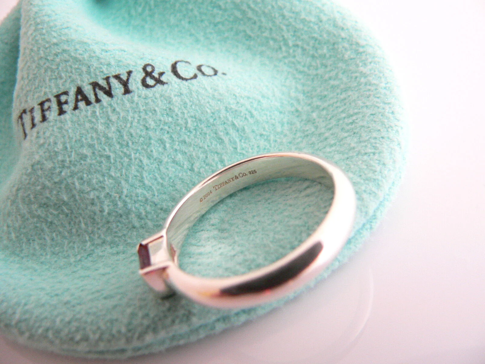 Tiffany & Co Silver Pink Tourmaline Ring Gemstone Band Sz 7.25 Gift Pouch Love