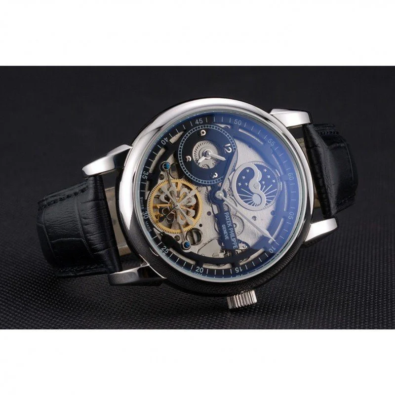 Dual Time Moonphase Tourbillon Black Skeletonised Dial 44 mm, Stainless Steel