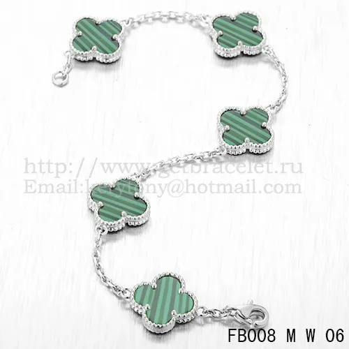 Van Cleef & Arpels Vintage Alhambra Bracelet 5 Motifs White Gold With Malachite Mother Of Pearl