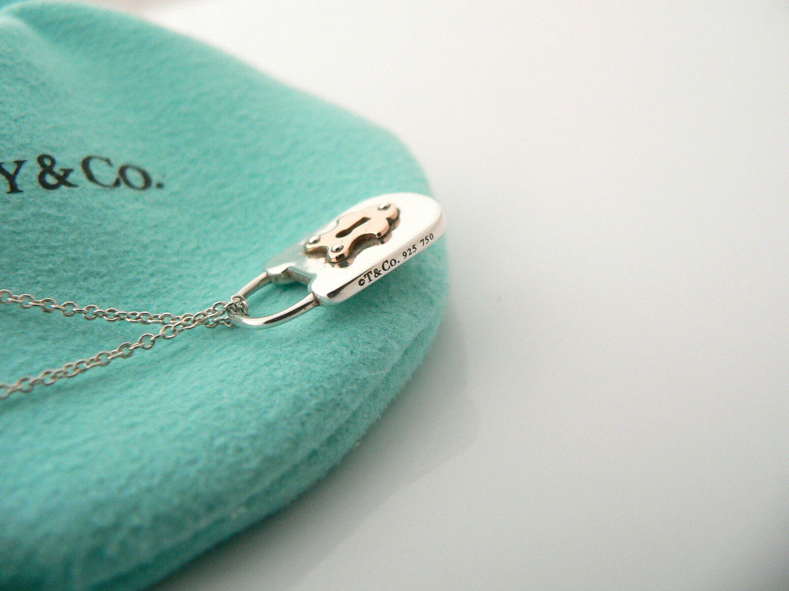 Tiffany Co Silver 18K Rose Gold Heart Key Locks Necklace Pendant Charm Gift Love