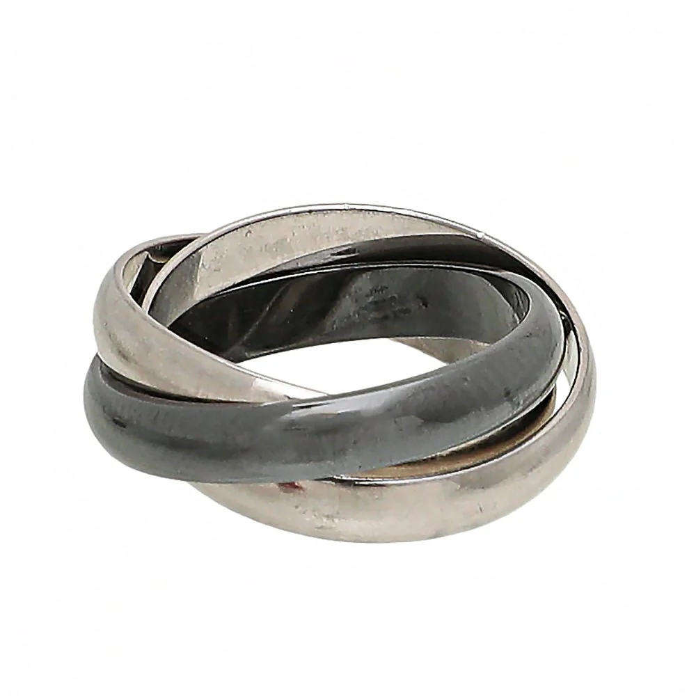 Cartier 18K White Gold Black Ceramic Trinity Classic Ring 53