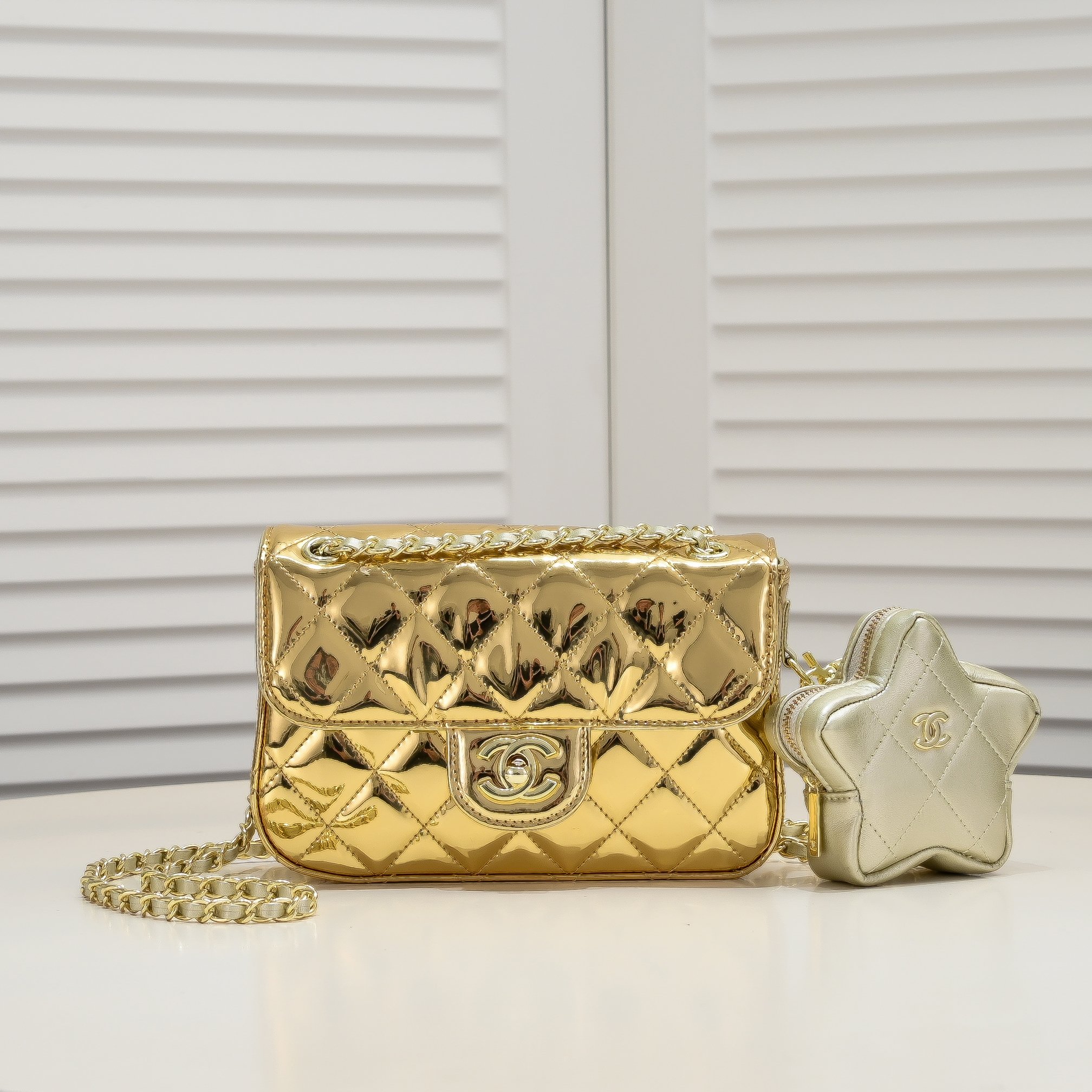 Chanel 24c Star Bag CF Patent Leather Gold Shoulder Bag Handbag