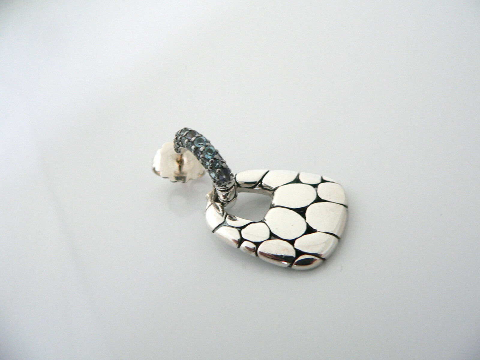 John Hardy Silver Blue Topaz Amethyst Gemstone Dangle Dangling Earrings 18K Post