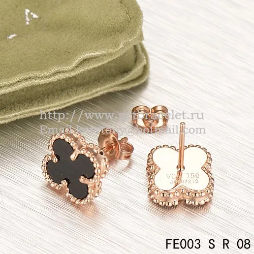 Van Cleef & Arpels Sweet Alhambra Earrings Pink Gold With Black Onyx Mother Of Pearl