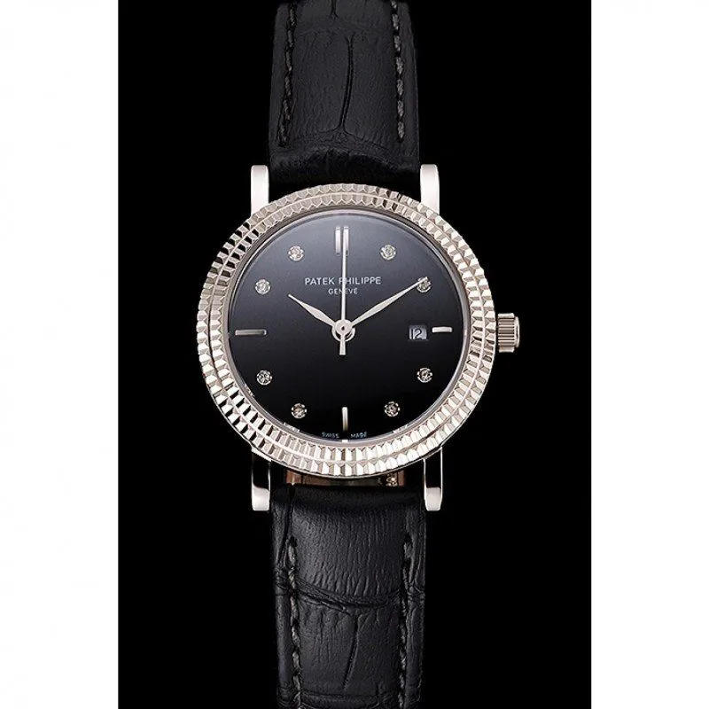 Calatrava Black & Diamond Dial 28 mm, Stainless Steel