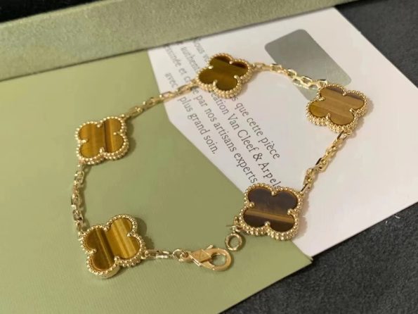 Best Van Cleef Bracelet Dupe, Tiger Eye Stone Clover Bracelet