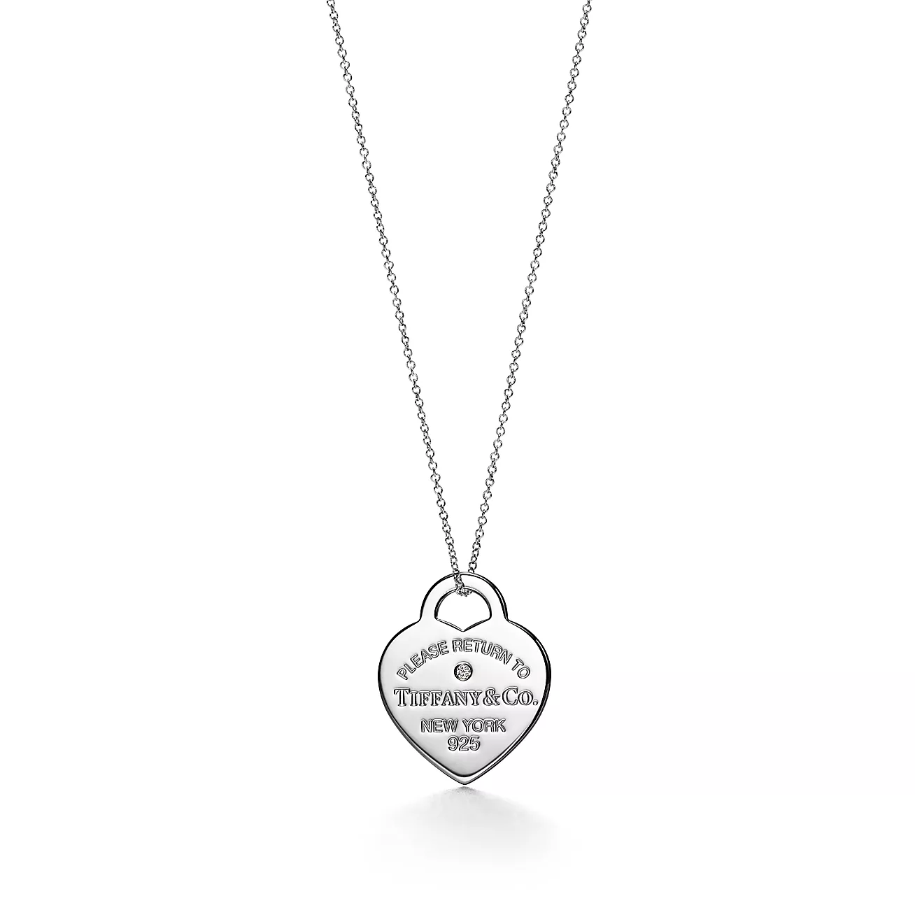 Faux Return to Tiffany Heart Tag Pendant, in Sterling Silver with a Diamond, Medium