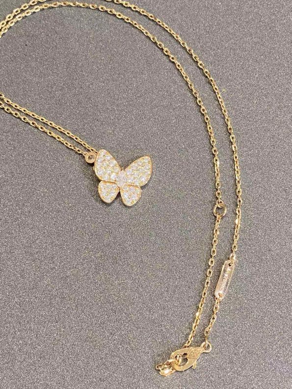 Van Cleef Butterfly Necklace Dupe with Diamonds, Two Butterfly pendant